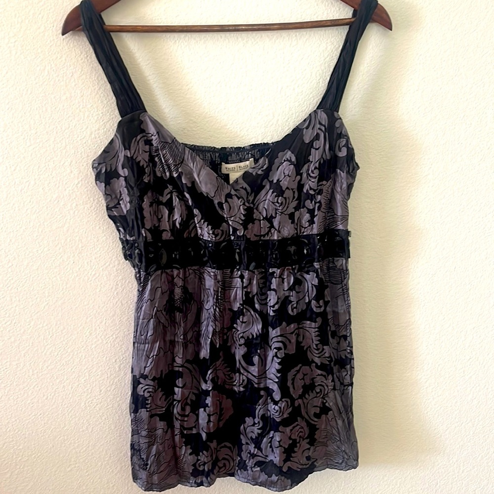 White House black market grey and black silk camisole with black stone detail